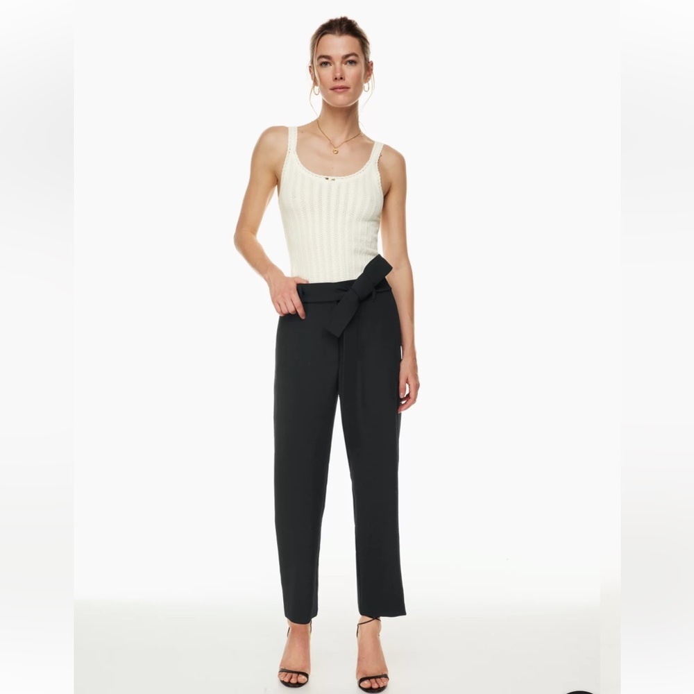 WILFRED / ARITZIA BLACK TIE FRONT HIGH WAISTED BELTED TROUSER PANT SIZE 0